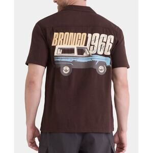 Men’s Ford Bronco 1966 Graphic Button Shirt S Back Print Retro Short Sleeve